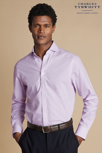 Charles Tyrwhitt Purple Slim Fit Non Iron Poplin Grid 100% Cotton Check Shirt (AA3975) | £65