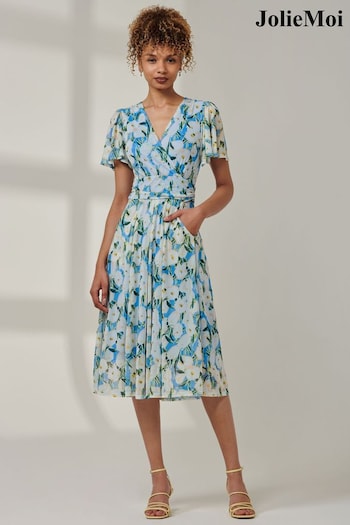 Jolie Moi Blue Kairi Floral Print Mesh Midi Dress (AA4408) | £70