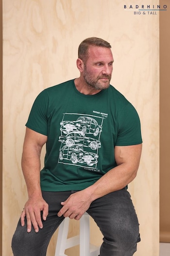 BadRhino Big & Tall Green 100% Cotton Vintage Motors T-Shirt (AA4506) | £19