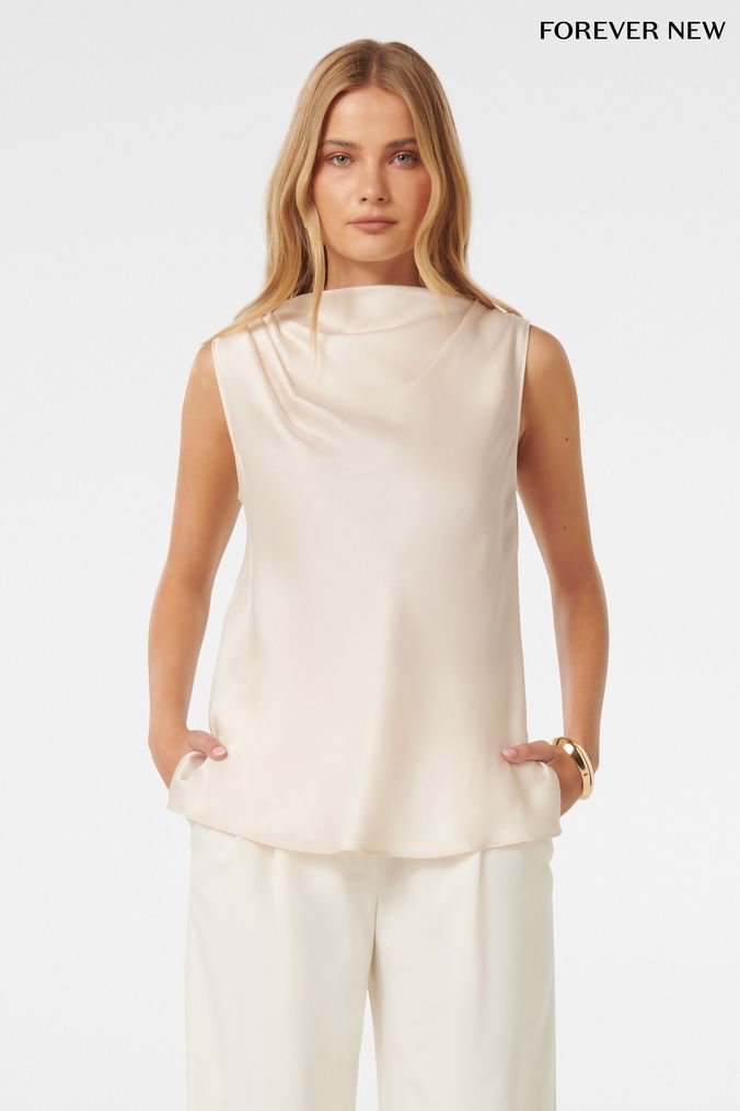 Buy Women s Cream Sleeveless Satin Tops Online Next UK