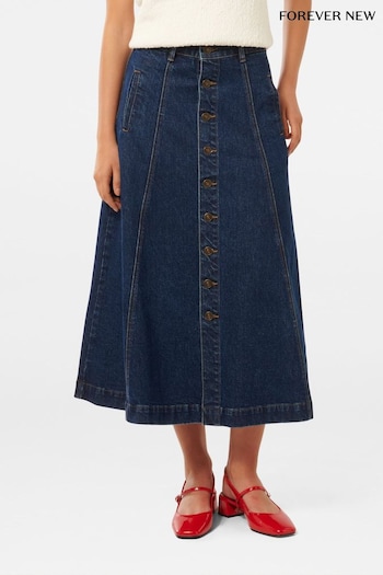 Forever New Blue Leighton Denim Midi Skirt (AA4914) | £60