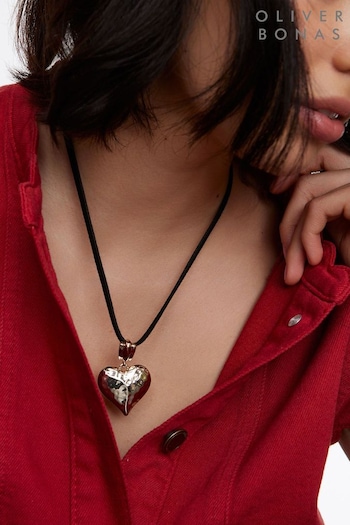 Oliver Bonas Gold Tone Kallie Chunky Heart Velvet Pendant Necklace (AA5044) | £26