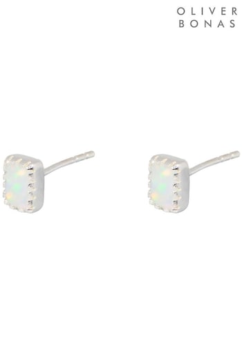 Oliver Bonas White Audrey Opalite Rectangular Stone White Stud Earrings (AA5071) | £32