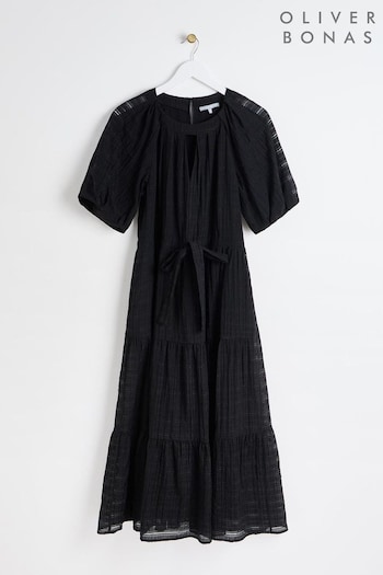 Oliver Bonas Black Textured Midi Dress (AA5078) | £80