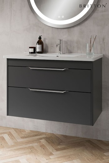 Britton Bathrooms Matt Grey Chrome Shoreditch Double Drawer Vanity Unit Basin 620mm (AA5910) | £950