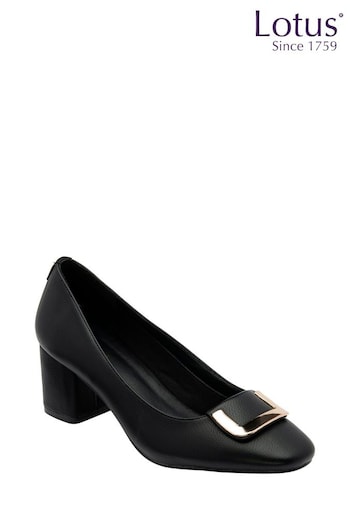 Lotus Black Block Heel Court Shoes (AA6051) | £65