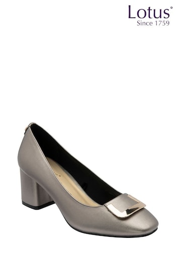 Lotus Grey Block Heel Court Shoes (AA6052) | £65