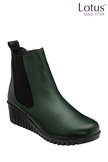 Lotus Green Leather Pull-On Wedge boots bleachers (AA6113) | £85