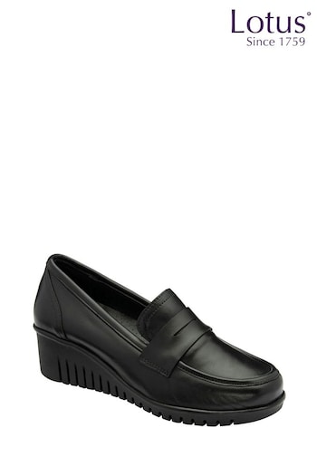 Lotus Black Leather Slip-On Wedge Shoes (AA6131) | £70