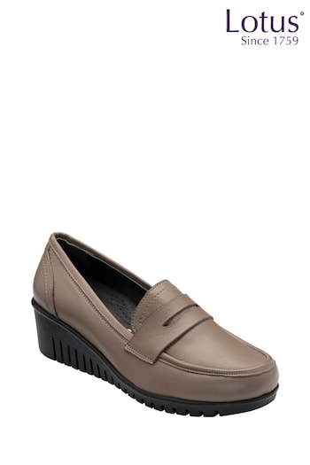 Lotus Grey Leather Slip-On Wedge Shoes (AA6148) | £70