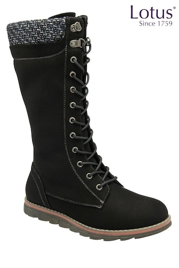 Lotus Black Textile Knee High Boots (AA6157) | £70