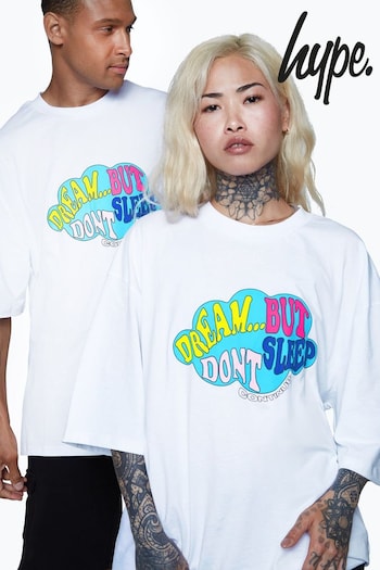 Hype. CONTINU8 Unisex Dream But Dont Sleep Boxy White T-Shirt (AA6460) | £30