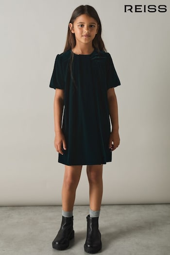 Reiss Teal Cece Gathered Velvet Shift Dress (AA6691) | £75