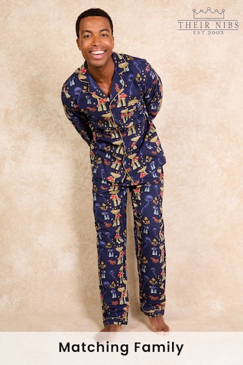 Their Nibs Navy Mushroom Stars 100% Cotton Traditional Long Pyjamas (AA6848) | £42