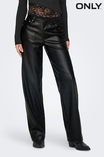 ONLY Black High Waist Wide Leg Faux Leather broderie trousers (AA7403) | £35