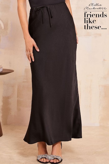 Friends Like These Black Satin Bias Maxi Skirt With Tie Waist (AA7623) | £36