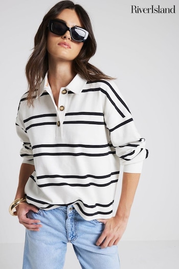 River Island White Stripe Rugby Sweatshirt (AA8408) | £35