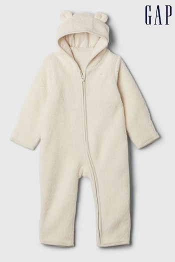 Gap White Sherpa Bear Hooded Footless Pramsuit (Newborn-24mths) (AA8487) | £30