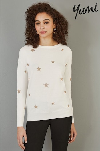 Yumi Cream Foil Star Print Relaxed Fit Jumper (AA8583) | £40