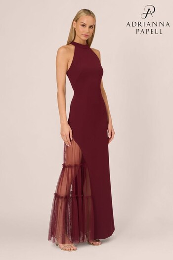 Adrianna by Adrianna Papell Red Knit Crepe Halter Gown (AA8646) | £249