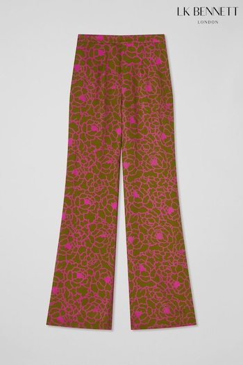 LK Bennett Brown LK Bennett Brown  Esme Olive & Magenta  Peony Print Trousers (AA8716) | £199