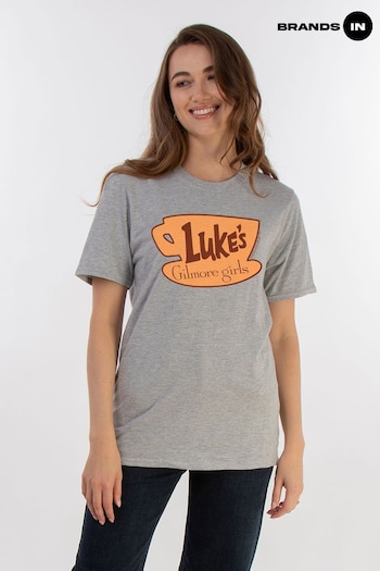 Brands In Grey Women Boyfriend Fit Gilmore Girls Lukes Logo Heather T-Shirt (AA8828) | £23