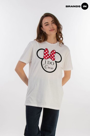 Brands In White Women Boyfriend Fit Disney Minnie Mouse I Do Crew 100% Cotton T-Shirt (AA8830) | £23