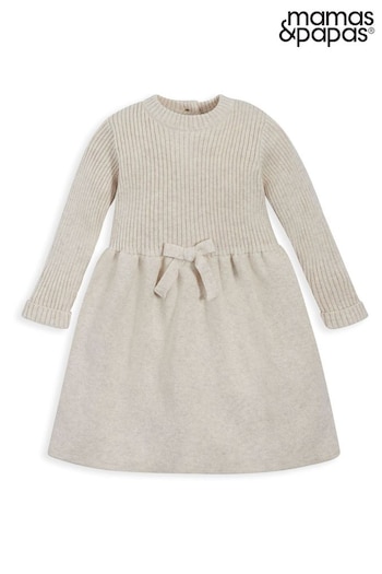 Mamas & Papas Cream Knitted Bow 100% Cotton Dress (AA8944) | £25