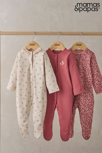 Mamas & Papas Pink Cherries Sleepsuits 3 Pack (AA9440) | £22