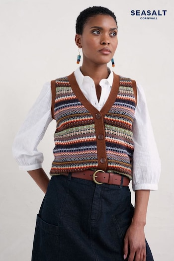 Seasalt Cornwall Purple Percella Cove Fair Isle Waistcoat Vest (AB1199) | £76