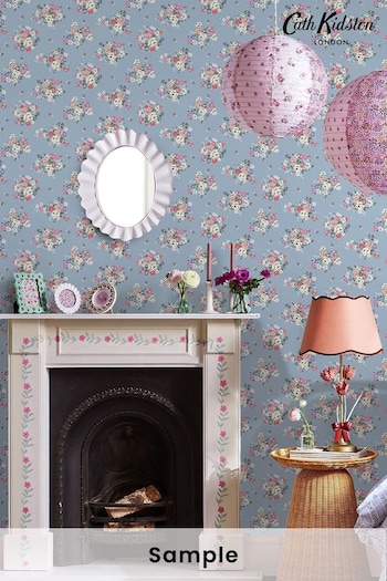 Cath Kidston Blue Clifton Floral A4 Wallpaper Sample (AB1460) | £1