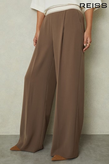 Reiss Mocha Brown Abigail Petite Wide Leg Elasticated Trousers (AB1729) | £150