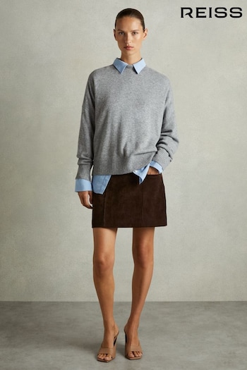 Reiss Chocolate Saddler Suede Mini Skirt (AB1779) | £228