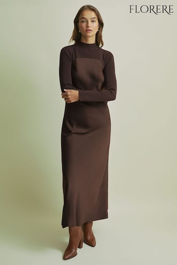 Florere Hybrid Knit Midi Chocolate Dress (AB2046) | £198