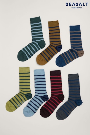 Seasalt Cornwall Black Mens Striped Sailor Gift Box Socks 7 Pack (AB2194) | £40