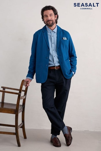 Seasalt Cornwall Blue Mens Tollgate Linen Blend Jacket (AB2237) | £100