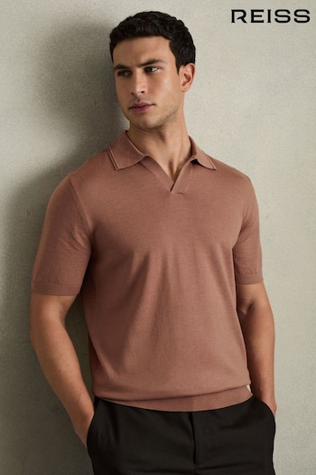 Reiss Dusty Blush Pink Duchie Merino Wool Open-Collar Polo Shirt (AB2290) | £88