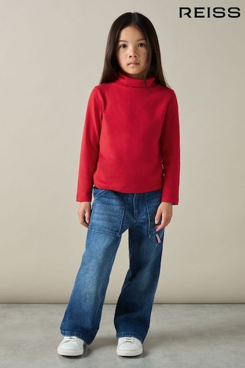 Reiss Red Carey Cotton-Jersey Roll-Neck Top with Stretch (AB2297) | £14