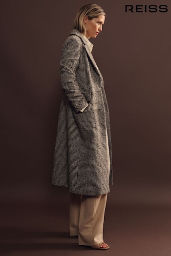 Reiss Brown Check Kai Petite Wool-Blend Houndstooth-Check Coat (AB2305) | £338