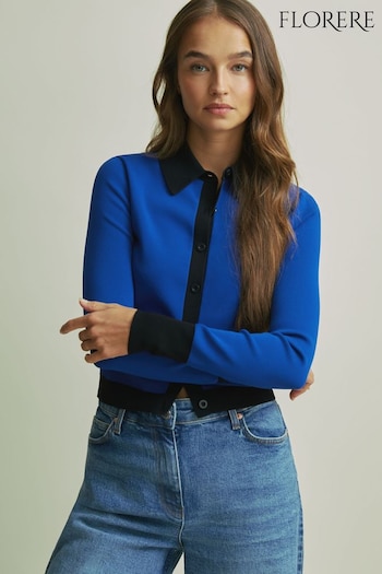 Florere Bright Blue Contrast Trim Cropped Cardigan (AB2352) | £128