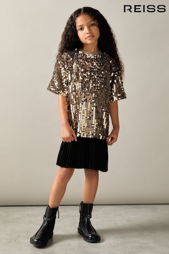 Reiss Gold Darcey Sequin T-Shirt Dress (AB2395) | £81