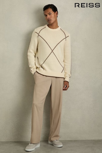 Reiss White/Brown Parvey Wool-Blend Embroidered Jumper (AB2436) | £138