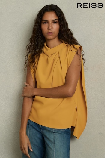 Reiss Yellow Simone Drape-Neck Shell Top (AB2459) | £118