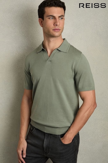 Reiss Herb Green Duchie Merino Wool Open-Collar Polo Shirt (AB2494) | £88