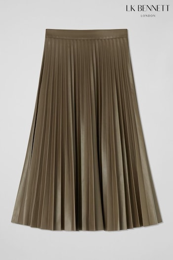 LK Bennett Green Laurie Faux Leather Pleated Skirt (AB2507) | £229