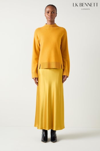 LK Bennett Yellow Zoe Tawny Split Detail Boxy Knit Jumper (AB2521) | £199