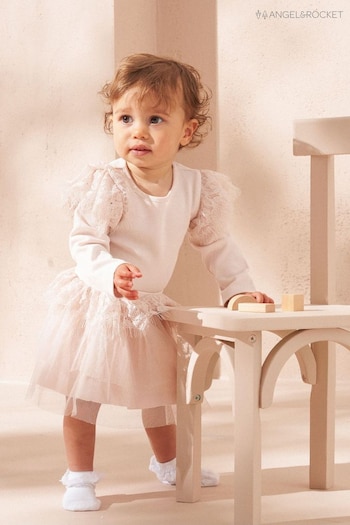 Angel & Rocket Pink Lana Lace Ruffle Bodysuit and Tutu Dress Set (AB2710) | £30 - £32