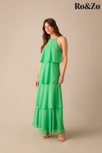 Ro&Zo Green Petite Savannah Chiffon Tiered Maxi Dress (AB3437) | £139