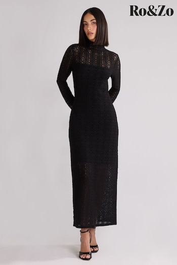 Ro&Zo Black Lace High Neck Midi Dress (AB3446) | £129