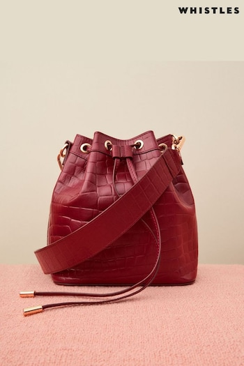 Whistles Red Giulia Croc Bucket Bag (AB3640) | £159